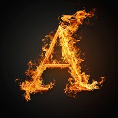 Fototapeta premium Letter A. Fire flames on black isolated background. Part of alphabet set.