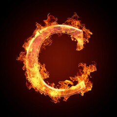 Letter C. Fire flames on black isolated background. Part of alphabet set.