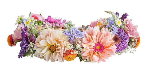 A vibrant flower crown with pink, purple, and white flowers. Generative ai