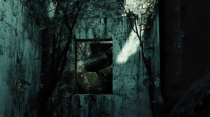 Abandoned Building with Overgrown Window - A Glimpse into the Past
