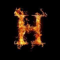 Letter H. Fire flames on black isolated background. Part of alphabet set.