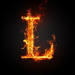 Letter L. Fire flames on black isolated background. Part of alphabet set.