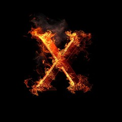 Letter X. Fire flames on black isolated background. Part of alphabet set.