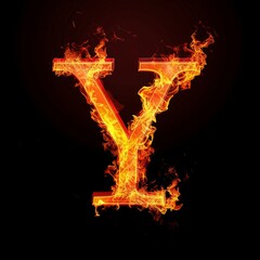 Letter Y. Fire flames on black isolated background. Part of alphabet set.