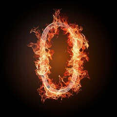 Number 0. Fire flames on black isolated background. Part of number set.