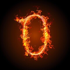 Number 0. Fire flames on black isolated background. Part of number set.