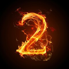 Fototapeta premium Number 2. Fire flames on black isolated background. Part of number set.