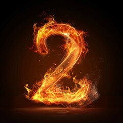 Fototapeta premium Number 2. Fire flames on black isolated background. Part of number set.