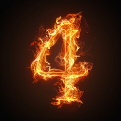 Number 4. Fire flames on black isolated background. Part of number set.
