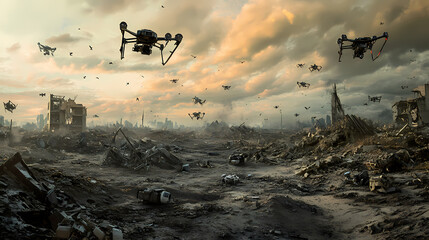 Generative AI, Ruins of War: Destroyed Drones Litter the Apocalypse