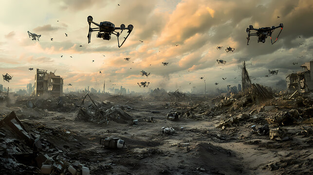 Generative AI, Ruins of War: Destroyed Drones Litter the Apocalypse