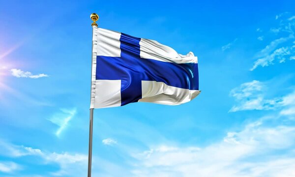 flag of Finland with its blue cross against bright blue sky Video