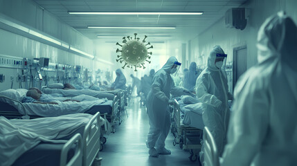 Generative AI, Frontline Heroes: Medical Staff in PPE Amid a Crowded Hospital