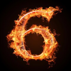 Fototapeta premium Number 6. Fire flames on black isolated background. Part of number set.