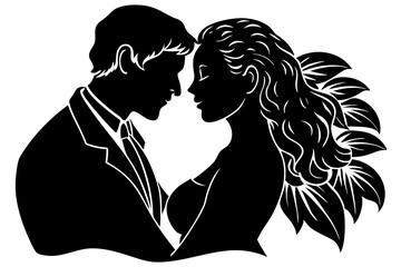  Cute couple silhouette minimalistic vector art illustration