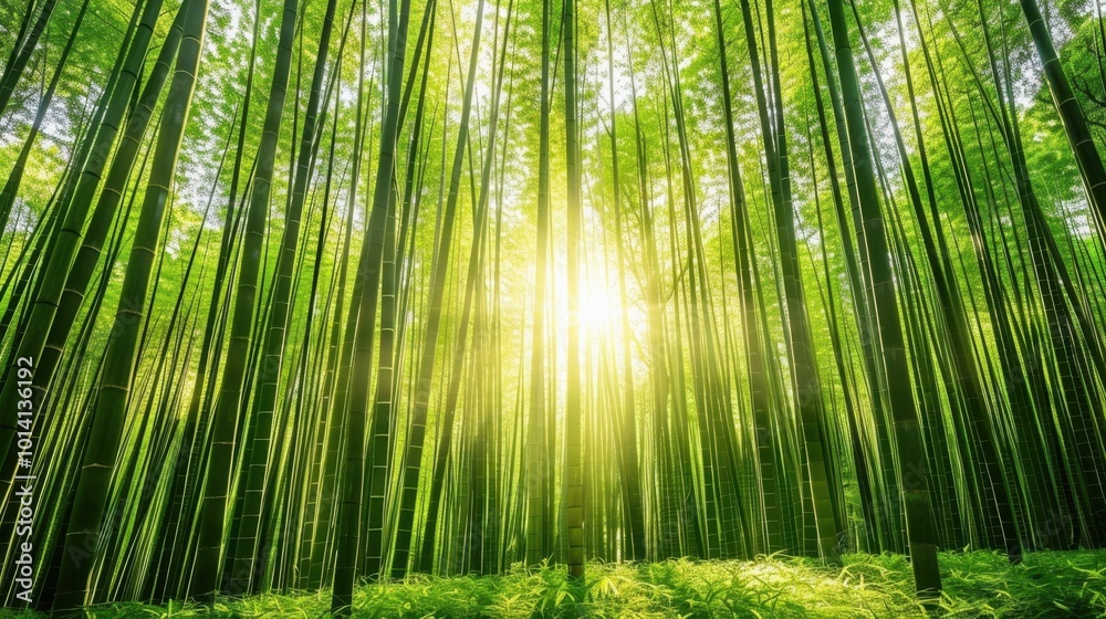 Wall mural Serene Bamboo Forest with Soft Sunlight