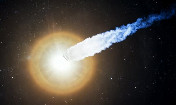 Comet Halley passing close to the Sun, its tail glowing brightly. Video