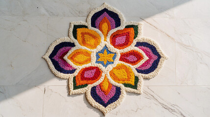 Top view of colorful rangoli on the floor