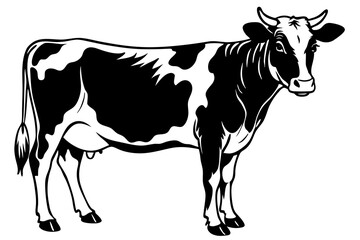 Cute cow standing silhouette minimalistic vector art illustration