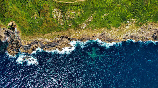 Stunning Aerial View of Rugged Coastline in Cornwall, UK