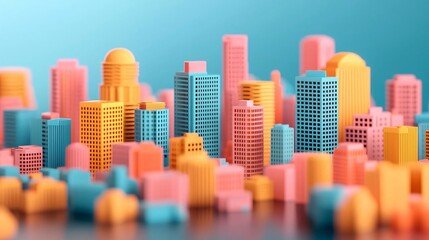 Vibrant miniature cityscape featuring colorful buildings in pastel shades, ideal for urban design and architectural concepts.