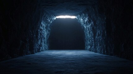 Obraz premium A dark cave interior with a small light source, creating an atmospheric and mysterious environment ideal for exploration themes.