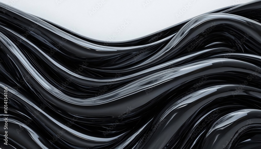 Poster abstract waves in glossy black texture create a smooth and modern design perfect for backgrounds and
