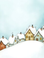 Naklejka premium Snowy Village with Christmas Lights.