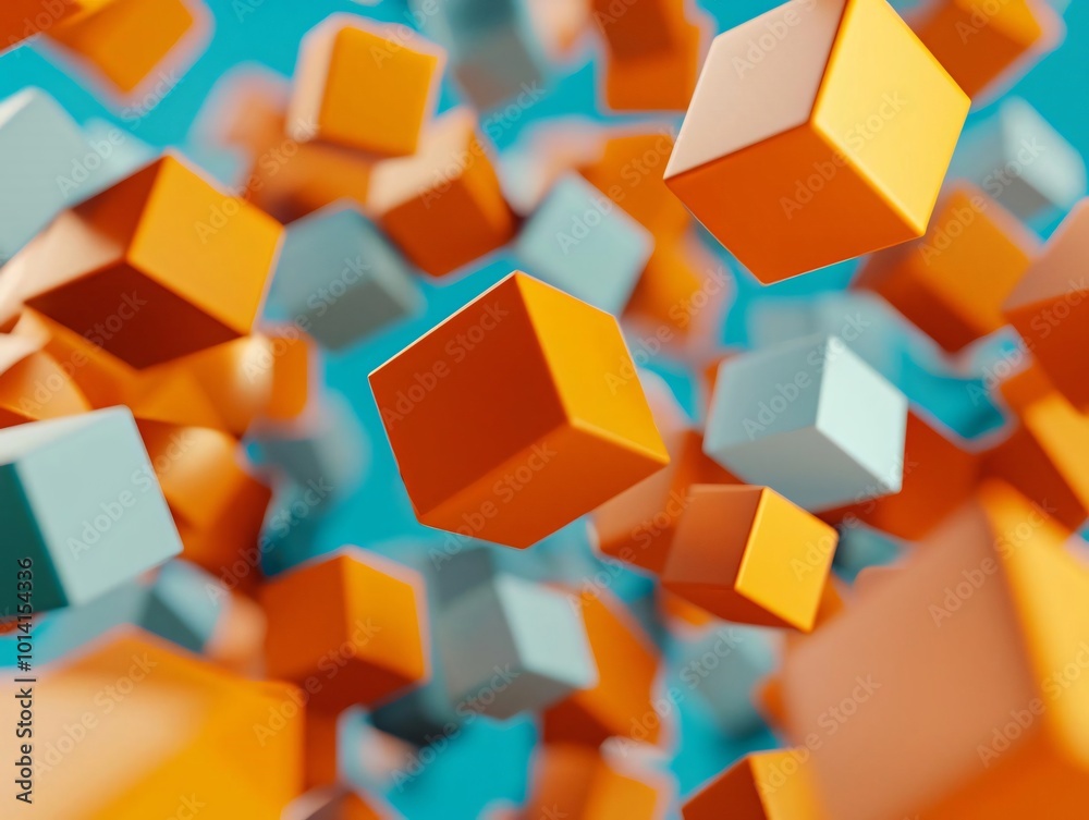 Poster dynamic floating cubes in vibrant colors create a modern abstract background, ideal for design and t