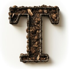 Fototapeta premium Dirt letter T, soil isolated on white, letter of the English alphabet isolated on white background.