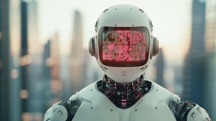 Fototapeta premium An AI robot presenting financial market data on a holographic screen, glowing charts, futuristic tech lab, Steampunk, 3D