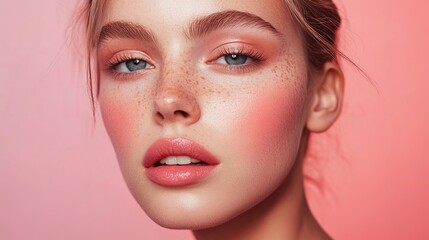 Fototapeta premium A vibrant and expressive depiction of blush, showcasing its soft, rosy tones and velvety texture. This illustration captures the essence of beauty and freshness, evoking feelings of warmth 