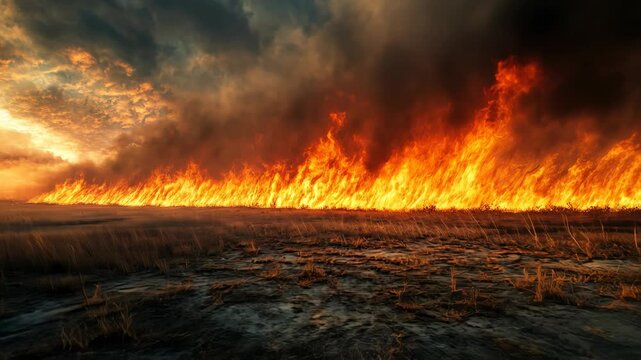 Wildfire engulfs a field