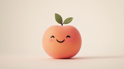 A simple and realistic depiction of a smiling peach, centrally placed against a clean white background. This vibrant and detailed image highlights the peach's natural colors and texture,