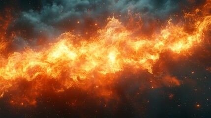 Naklejka premium A fiery, abstract, celestial background with a fiery streak of light across a dark sky filled with stars.