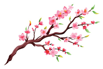 Watercolor sakura branch, vector illustration on white background.