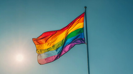 lgbt flag waving in the sky 