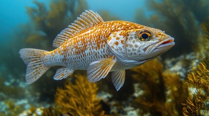 Fototapeta premium A vibrant fish swimming among underwater vegetation.