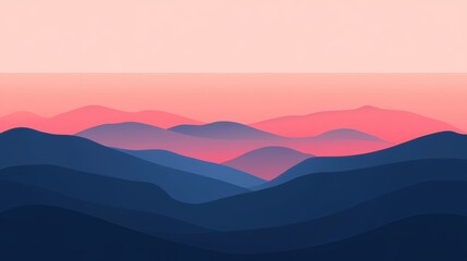 Serene Distant Hills at Pink Sunset, tranquil landscape, soft hues, minimalist aesthetic, peaceful evening atmosphere, inviting calmness