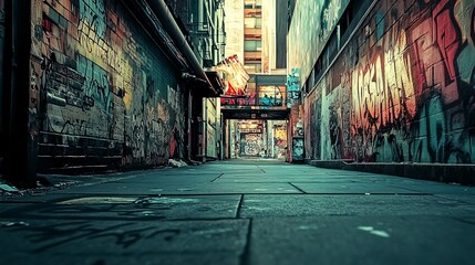 Fototapeta premium Motivational quote over a gritty, urban street scene with graffiti-covered walls, capturing the energy of the city.