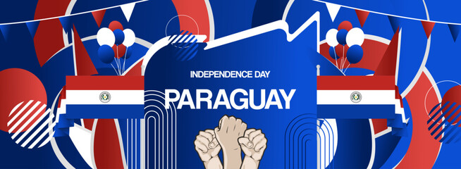 Paraguay independence day banner with country flag. Modern abstract art for various purposes such as national holiday greeting cards, sports and music event posters, web headers. Horizontal design