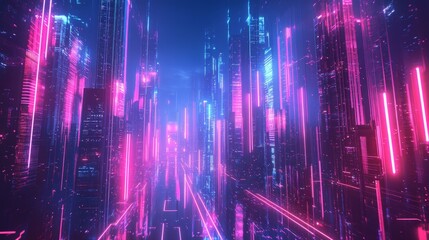 Obraz premium Motivational quote with a digital cityscape and glowing neon lines, creating a sleek futuristic Facebook post.
