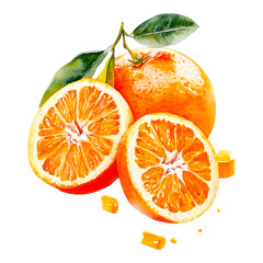 Fresh Oranges and Orange Slices on a Black Background