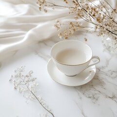 Fototapeta premium Inspirational morning quote on a clean, white background with subtle gold accents, ideal for a fresh and elegant Facebook post.