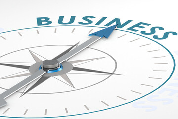 Business word on blue compass