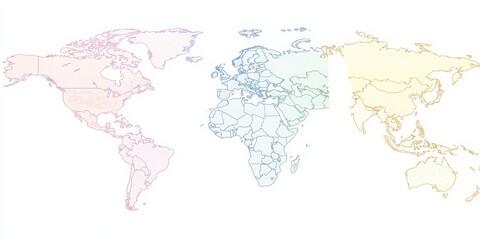 Naklejka premium World Map with Colored Continents.