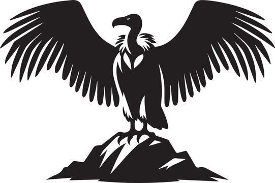 black vulture with wings spread on mountain clip art preview