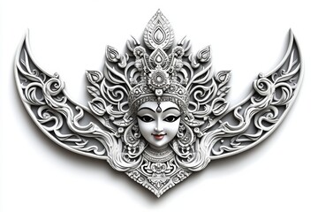 Minimalist depiction of a Durga idolâ€™s crown, focusing on clean lines and bold shapes to capture the essence of the festival