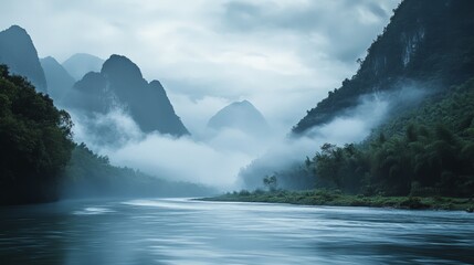 A beautiful mountain range with a calm lake in the foreground