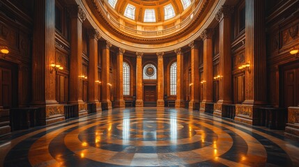 Obraz premium Grand interior of a circular hall with ornate architecture.